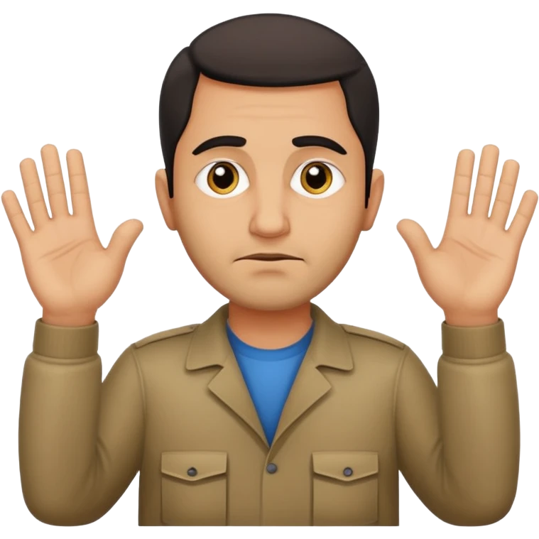 surrenders, portray an authentic 1980 Iraqi with a sad face and raised hands emoji