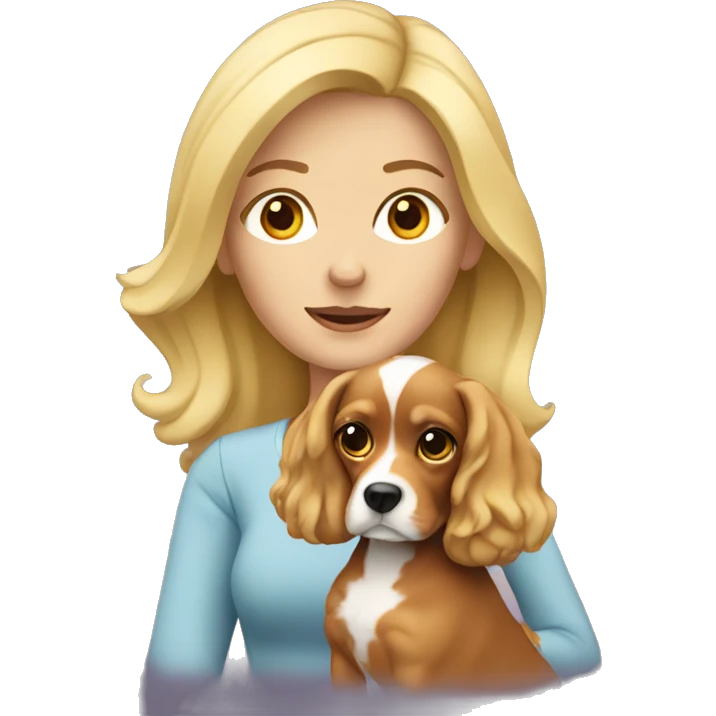 Blonde woman holding a cavalier emoji