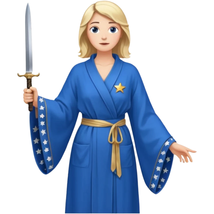 An upright Europe (a tall woman), wearing a blue, flowing robe with stars on the hem, and behind her stands Chancellor Merz, holding a knife toward her back 
you forgot chanccellor merz behind her emoji
