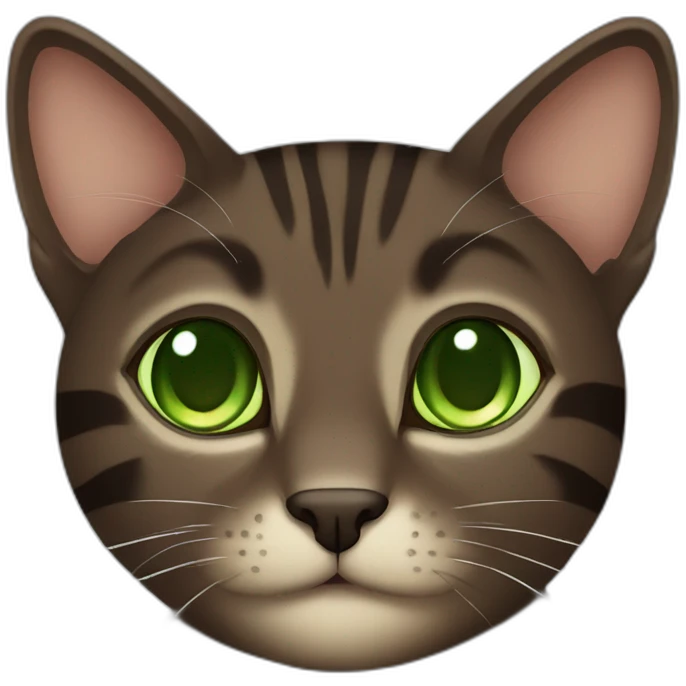 Dark Brown cat with darker stripes and Green eyes emoji