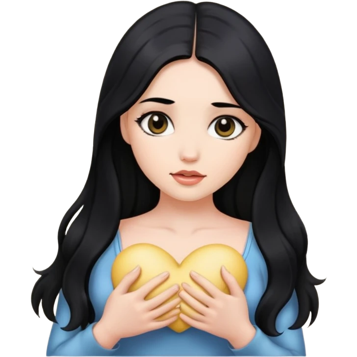 A beautiful girl with long black hair and black eyes holds her breasts in her hands emoji