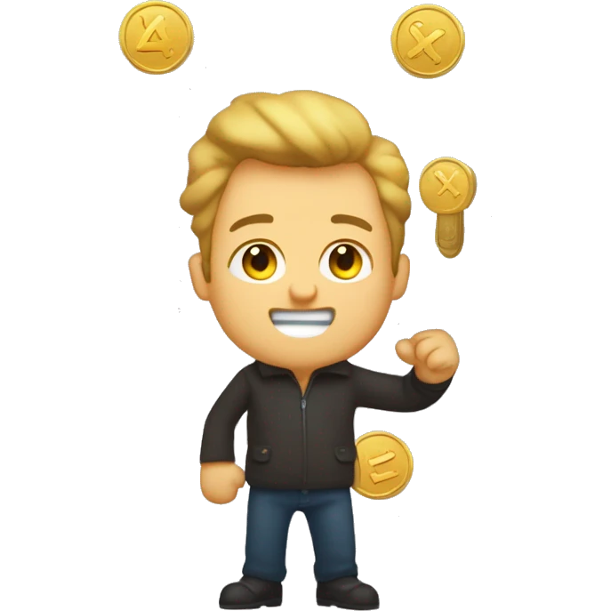 Create a emoji of elonmosk handle a golden coin  in the golden coin write X in the background write X in capital emoji
