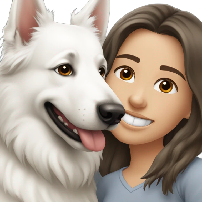 Happy white Swiss Shepherd  with brunette girl emoji