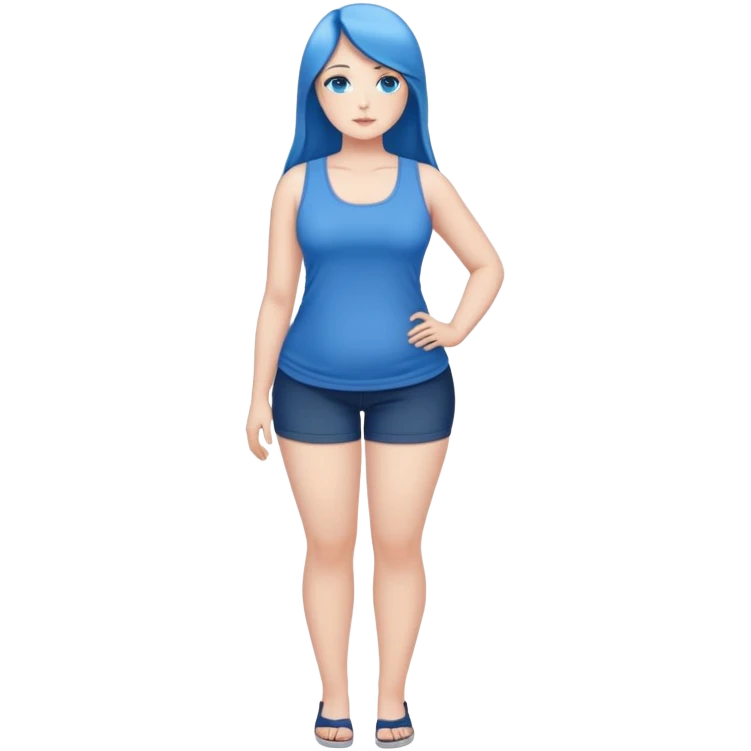 1girl, curvy, medium blue {very long straight hair} blueeyes,fullbody,classy pose,tank top emoji