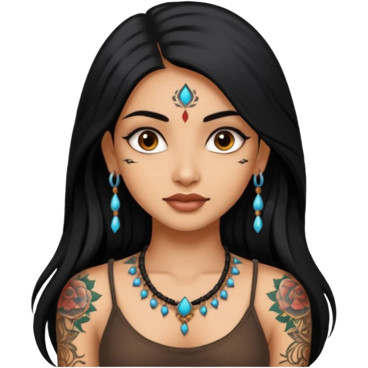 an ios genmoji for a pretty  indian girl with black long hair  tattooed, beautiful girl emoji