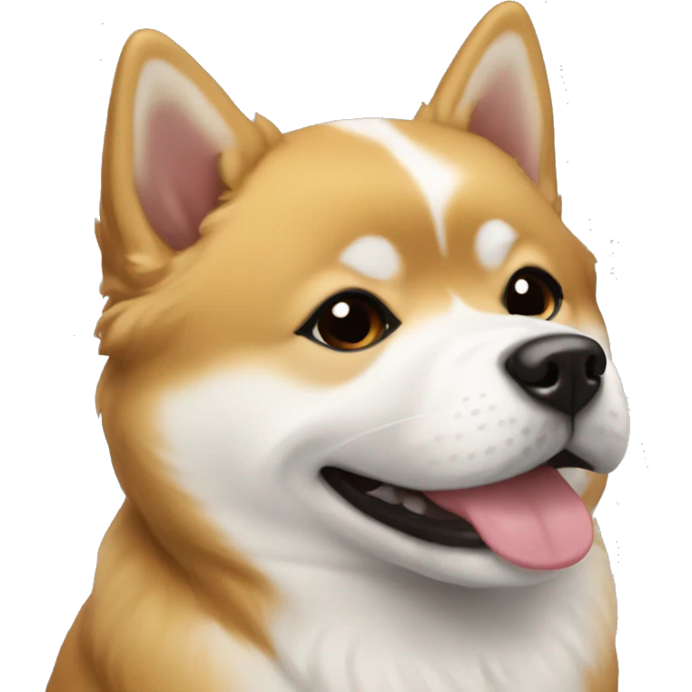 a female shiba inu mixed with a shih tzu in colors golden and white smiling emoji