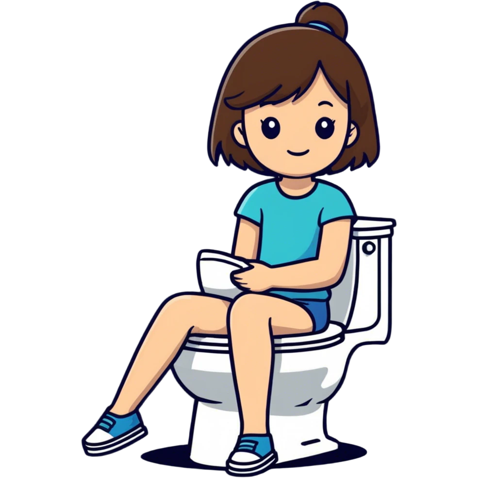 A girl with brown hair on toilet emoji