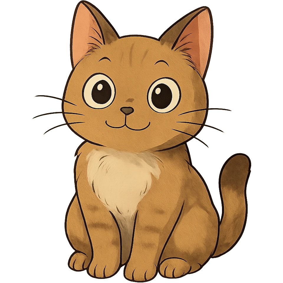 friendly cat with big eyes, cute, ghibli style emoji