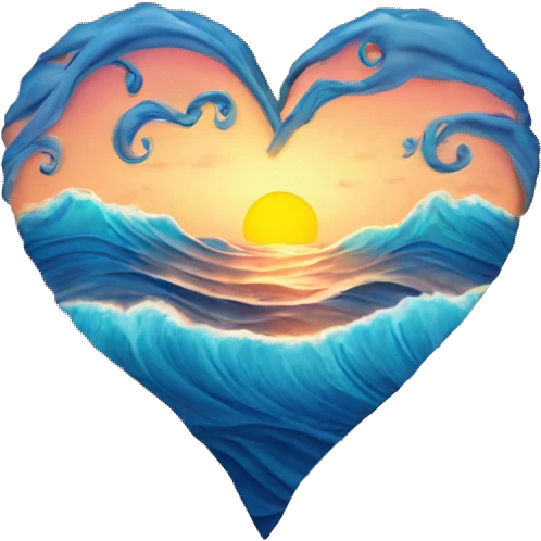 sunset heart surrounded by blue waves emoji
