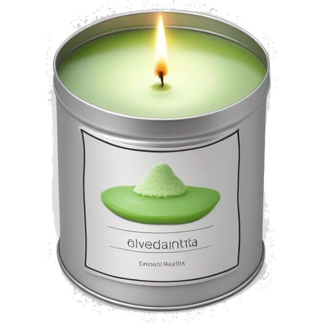 pretty matcha scented candle in silver tin with label realistic emoji