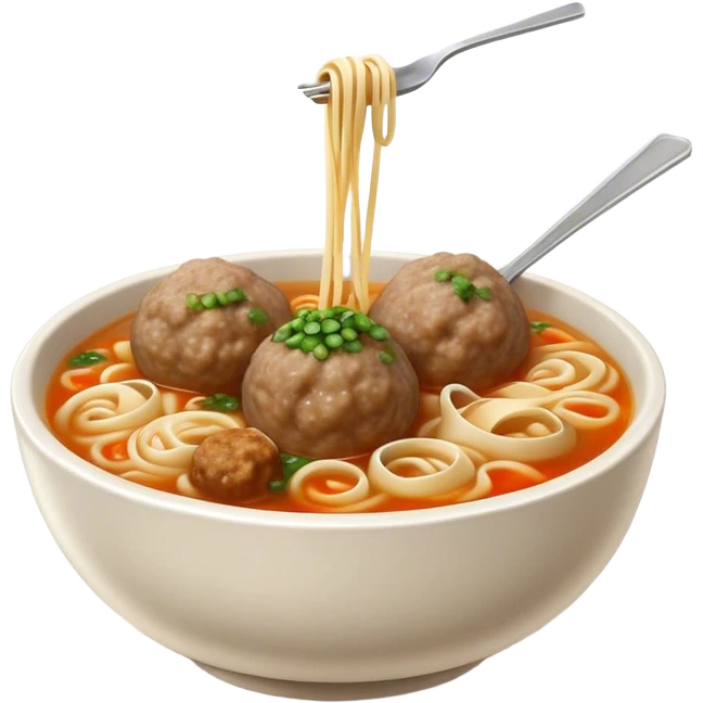 Cinematic Realistic Bakso Dish Emoji, showcasing savory meatball soup with noodles rendered with detailed textures and warm, inviting lighting. emoji