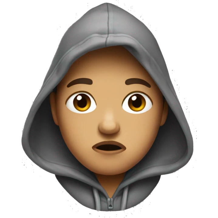 Pouty face wearing a hoodie  emoji