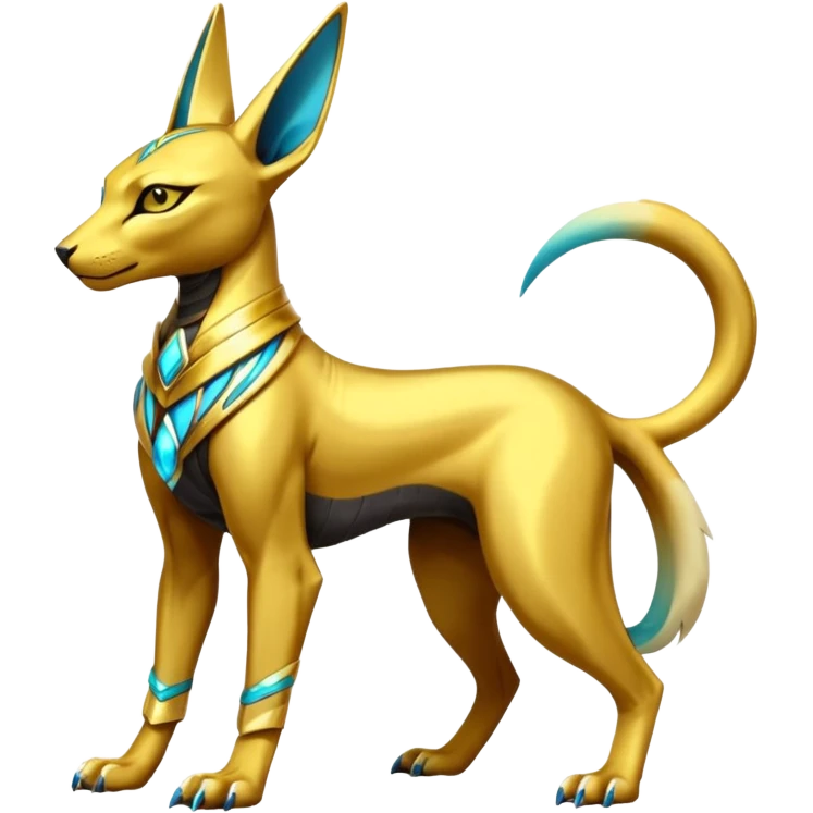 Modern futuristic shiny colorful Anubis-Sphynx-Lombax-Zeraora-Renamon-fusion (full body) emoji