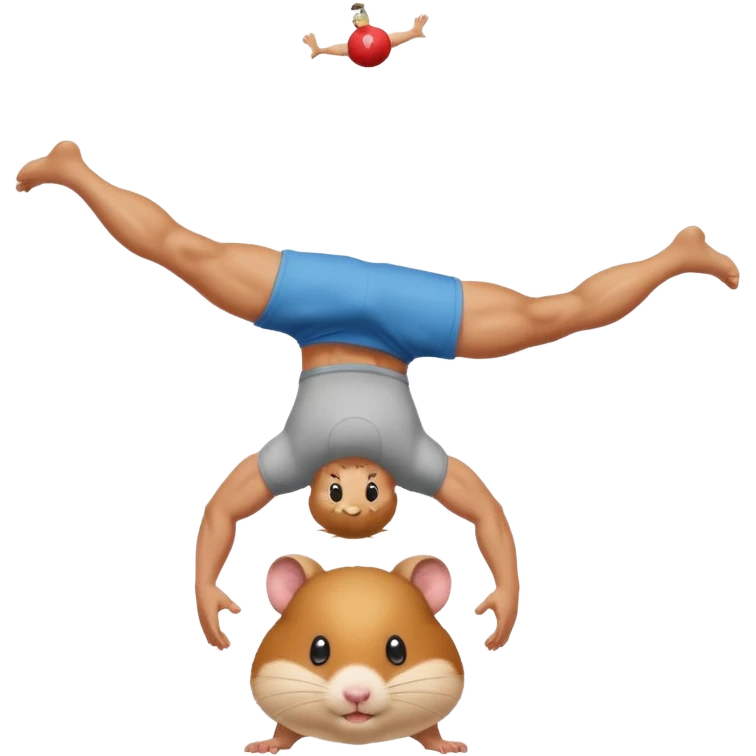 a guy doing a handstand while balancing on a hamster emoji