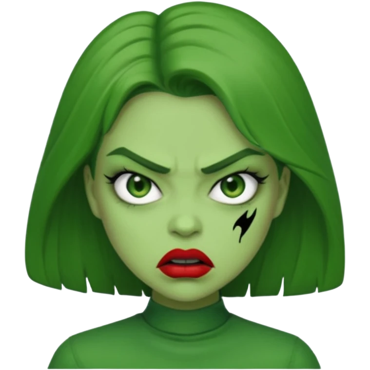 Give me a woman in green who is angry. her skin should also be greeb  emoji