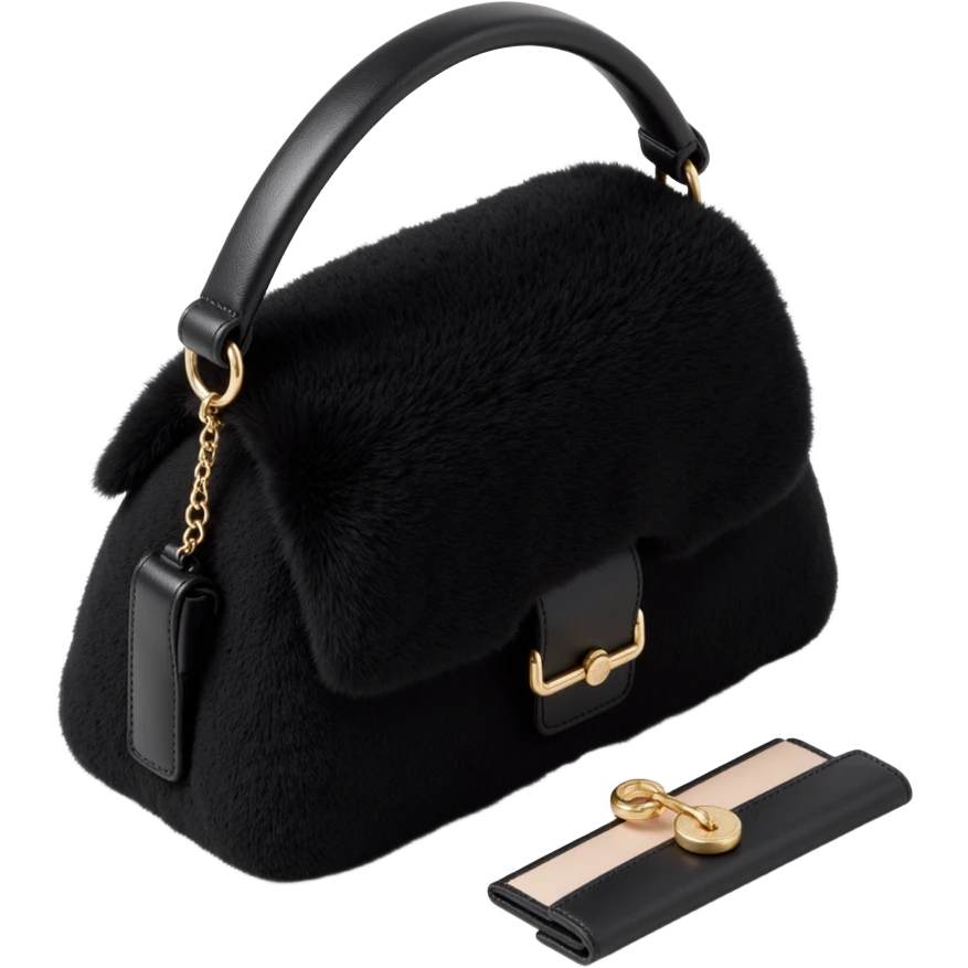 black sherpa faux fur fluffy shoulder bag purse emoji