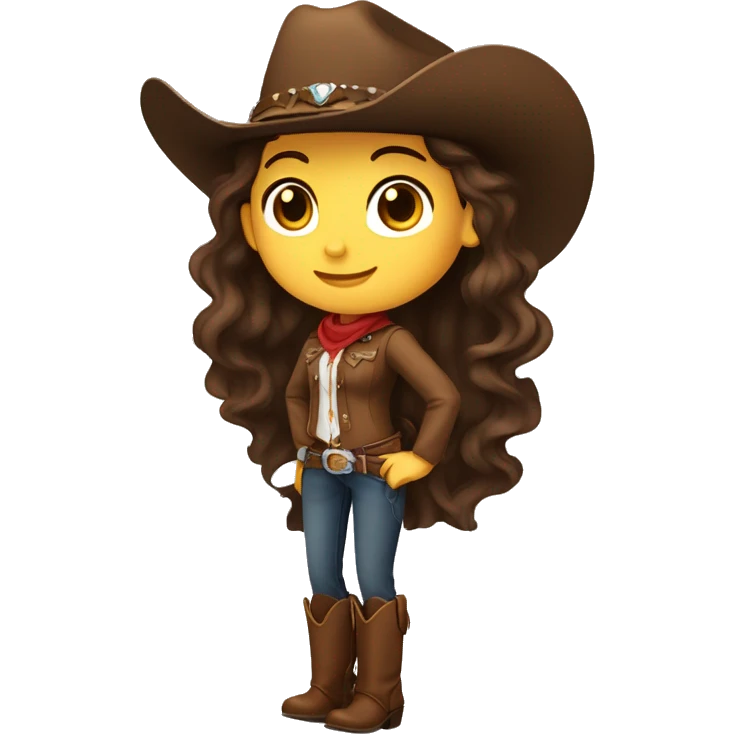 A girl with a dark brown cowboy hat with brown wavy hair and a Western saddle and Western bridle in her hand emoji