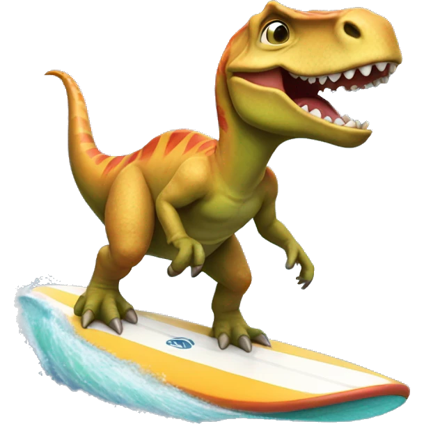 Dinosaur riding a surf board emoji