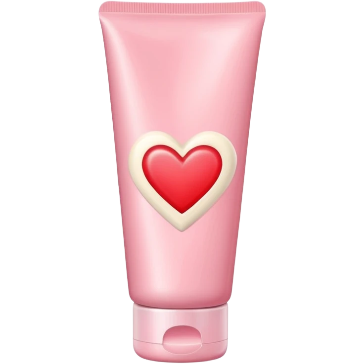 A pastel pink cream lotion tube with a red heart label on it emoji