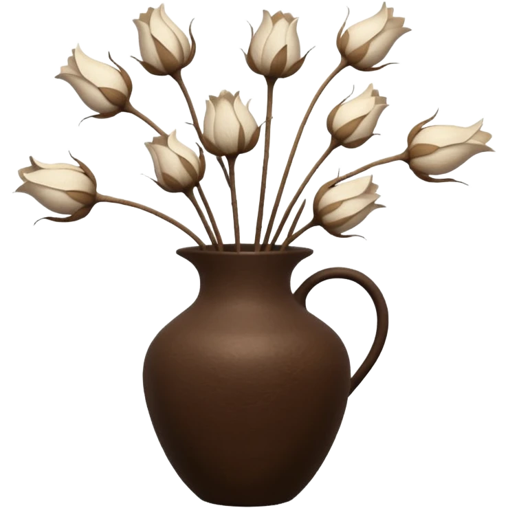 White Dried flowers and pods in a brown vase emoji