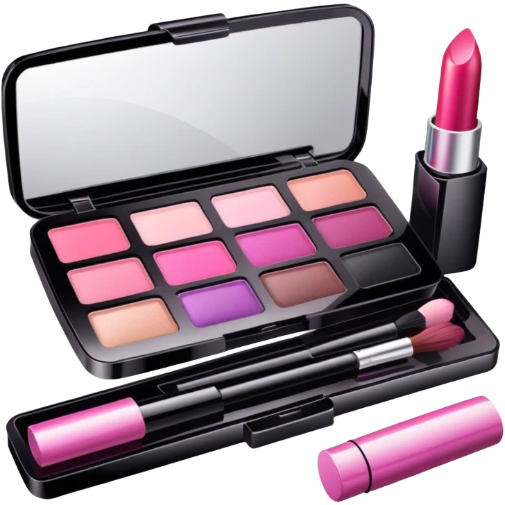 Makeup kit with lipstick, mascara, and eyeshadow palette emoji