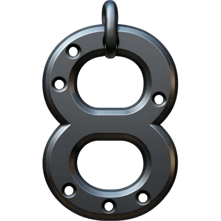 Emoji, gothic chain link shaped as number 8, forged from matte black steel, thick industrial form, subtle metal texture, no glow, no neon, flat emoji design, centered, transparent background emoji