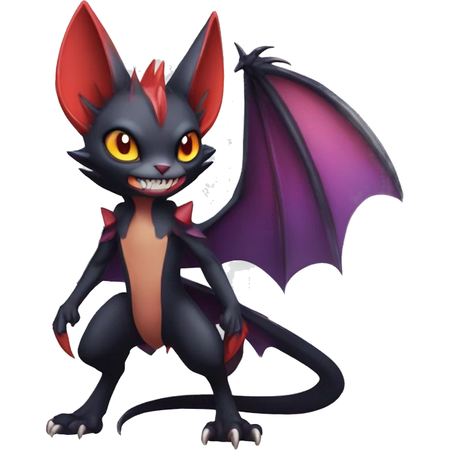  Kawaii Edgy Cool Vampiric Beautiful Noivern-Nargacuga-Litten with big Bat Ears full body emoji
