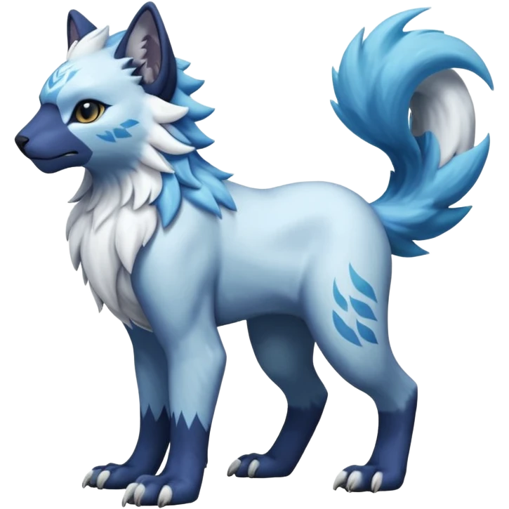 Icy glacial glistening glossy smooth soft flaky scaly furry flurry hyper-realistic cozy boreal boreal-lupus-Lunaray-Manectric-Absol-Luxray-Bobcat-Fakémon-fusion-animal-creature, full body  emoji