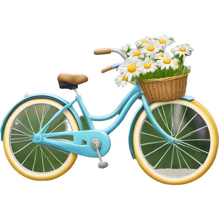  bicycle with front basket has bouquet of daisies  emoji