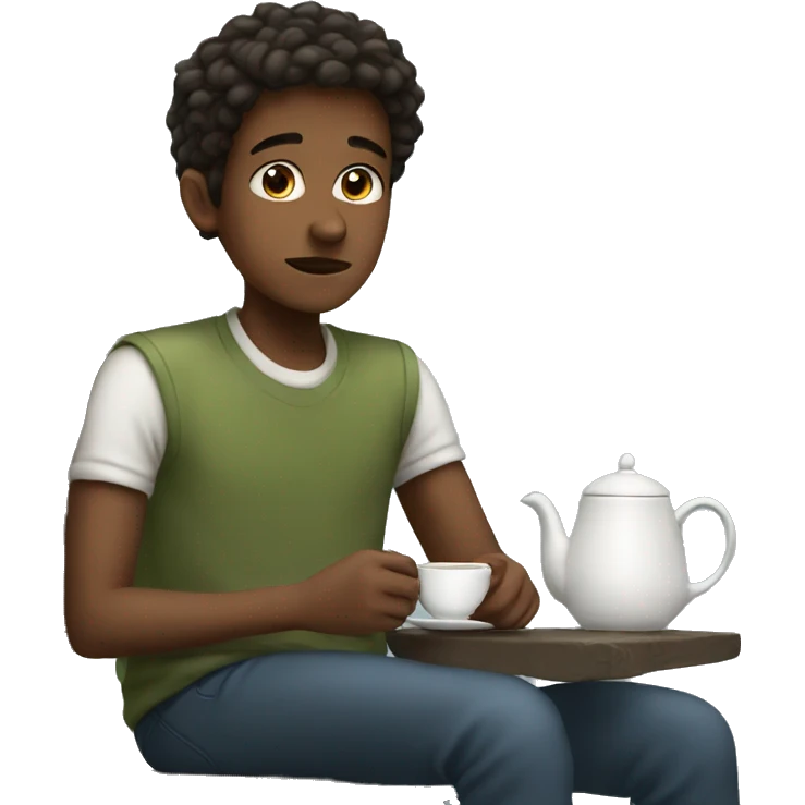 boy waiting with a tea emoji