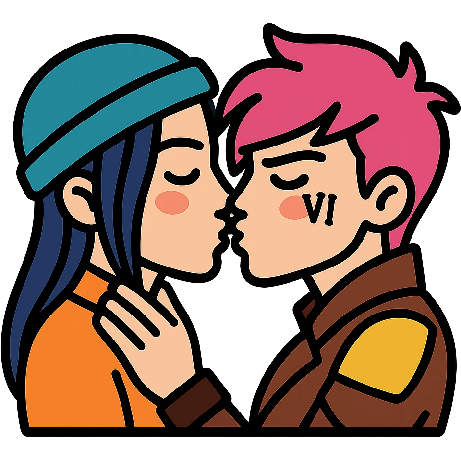 Caitlyn and Vi from League of Legends kissing each other emoji