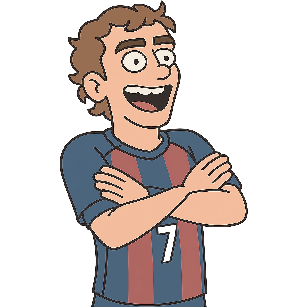 Griezmann goal celebration, football player, arms crossed, wearing football jersey, energetic pose, cartoon style emoji