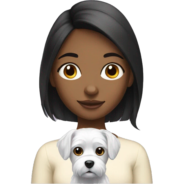 black hair Girl with maltese dog emoji