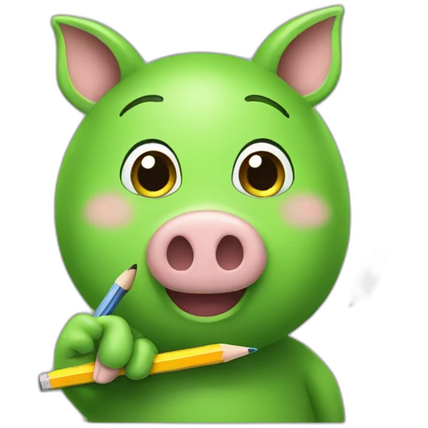 green piggy holding a pencil in his hand emoji