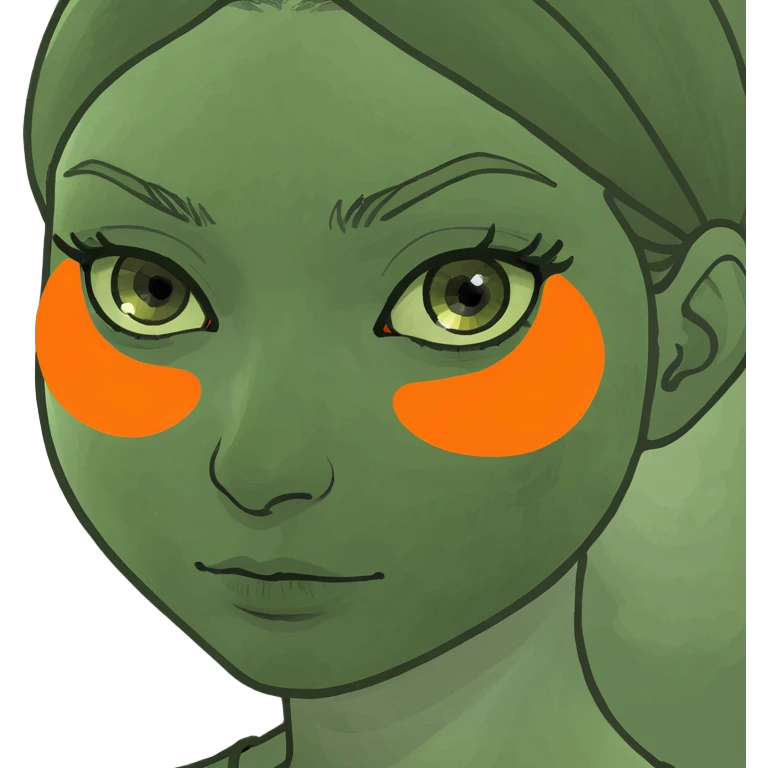 A figure skater girl with orange eye patches under her eyes emoji