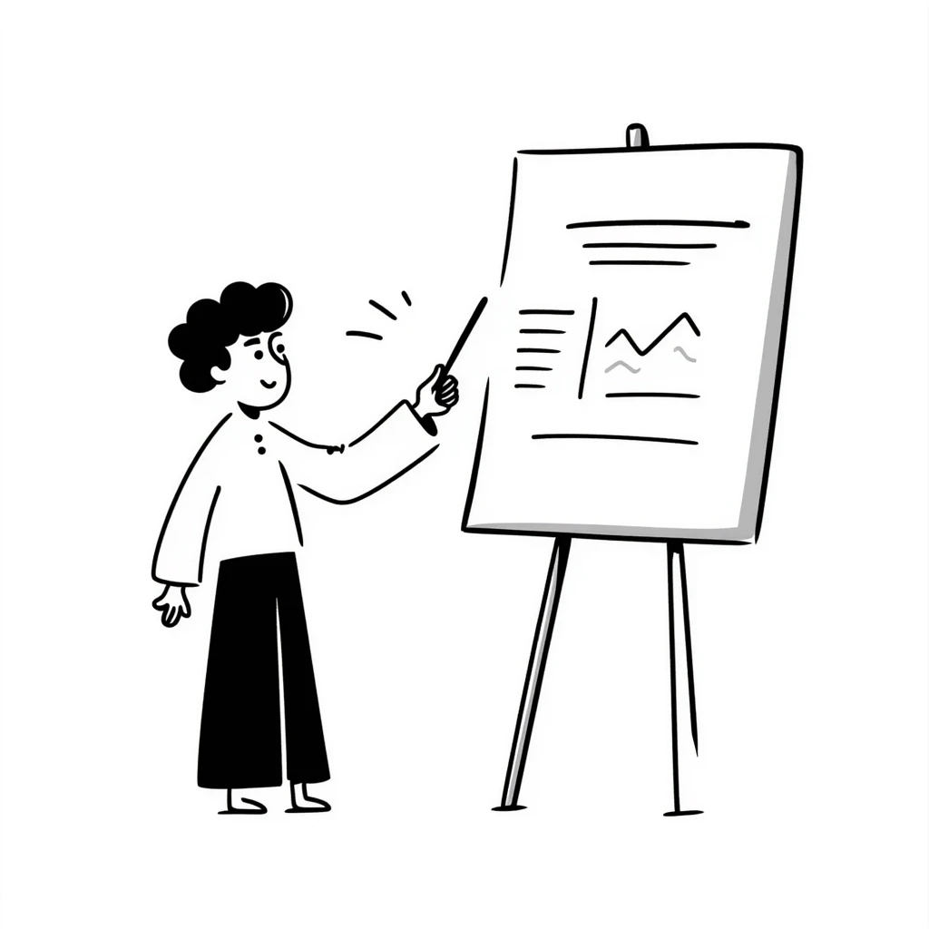 man pointing with a stick at the white board in doodle style emoji