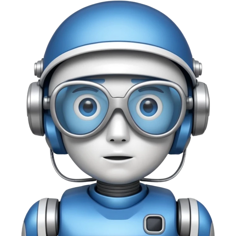 blue and white astrobot with copilot glasses emoji
