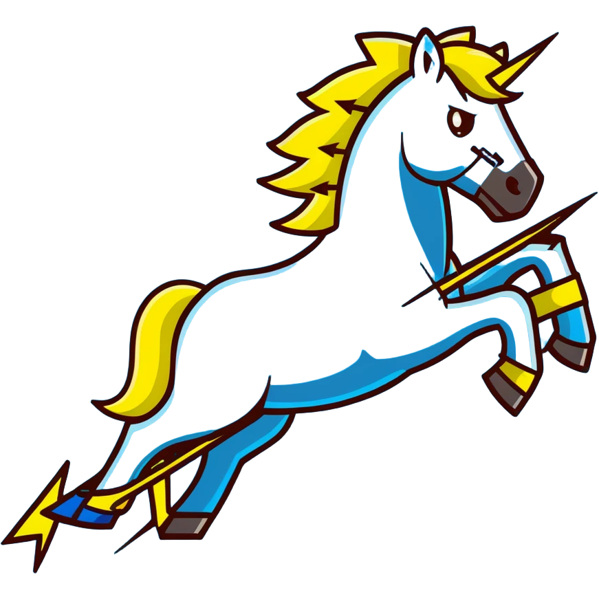 yellow fast electric horse made of electricity, bolts, visible yellow wires, lightning, blue electricity, dynamic galloping pose emoji