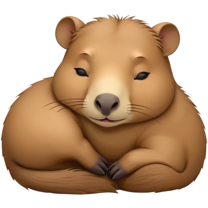 Meme-Worthy cute Sleeping Capybara Portrait Emoji, Head resting peacefully with a contented smile, showcasing luxuriously soft, fluffy fur and eyes gently closed in serene slumber, Simplified yet hilariously adorable features, highly detailed, glowing with a soft, drowsy natural light, high shine, relaxed and utterly lovable, stylized with an air of playful laziness, bright and heartwarming, soft glowing outline, capturing the essence of a sleeping capybara that feels destined to become the next viral sensation of adorable rest! emoji