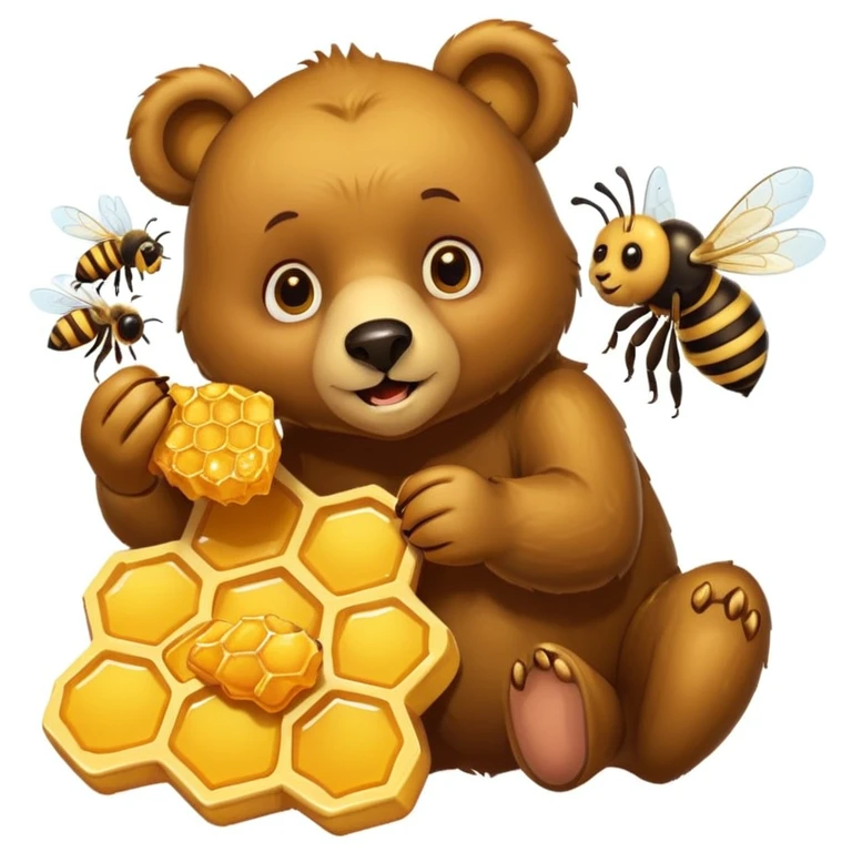 bear eating honeycomb with bees flying around emoji