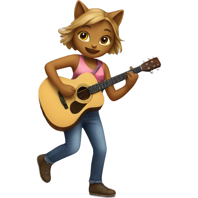girl cat dancing and playing acoustic guitar emoji