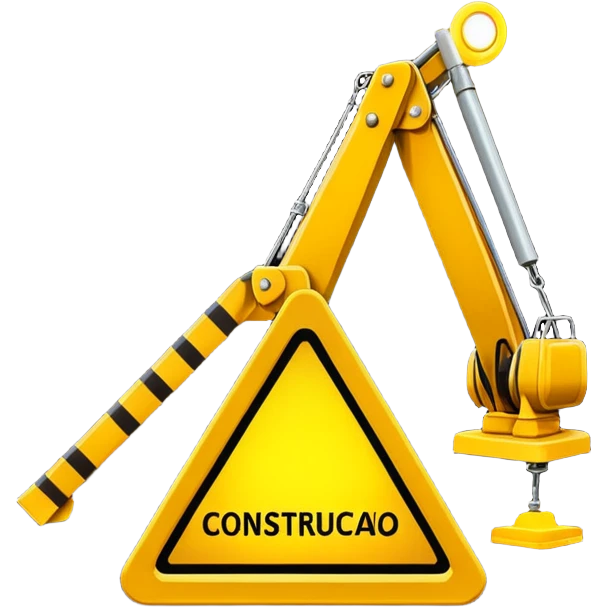 construction sign with 'em construção' text, blinking lights, sense of movement, interactive look emoji