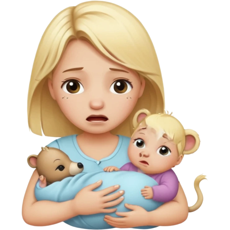 Blonde girl crying with baby zoo animals emoji