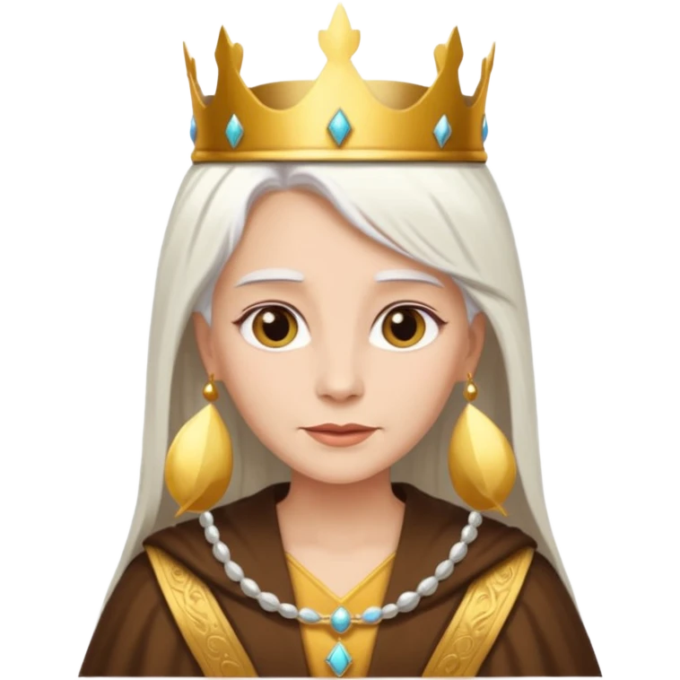 Queen with straight white hair – golden crown, brown robe emoji