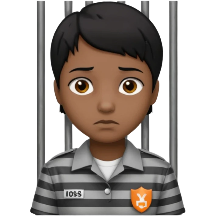 persona trileña de pelo corto negro tras las rejas de una carcel emoji