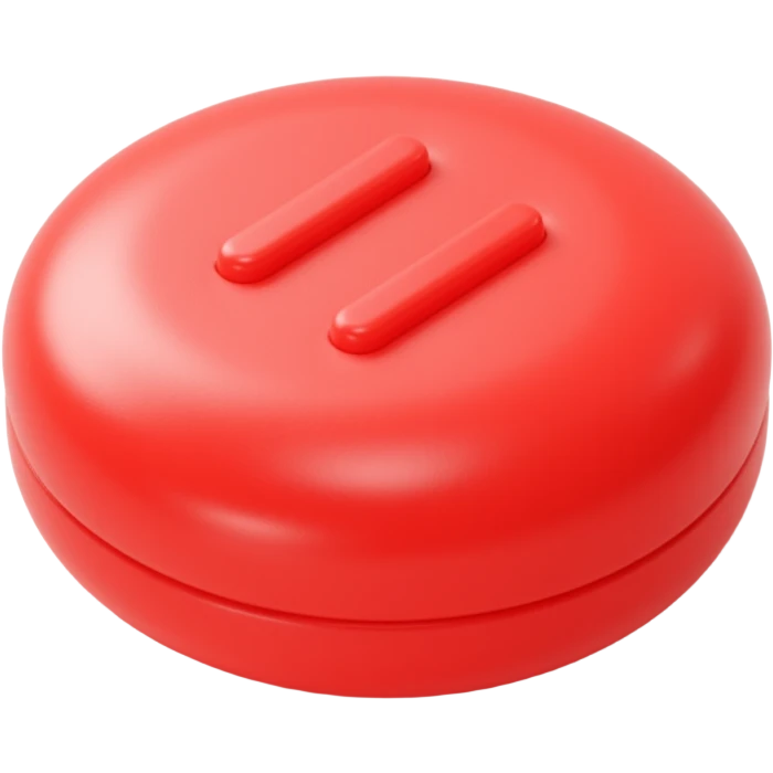 glossy red button icon in skeuomorphism style, reflections and subtle shadow emoji