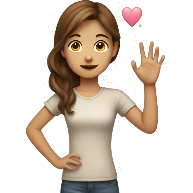 brown haired girl putting up hand heart emoji