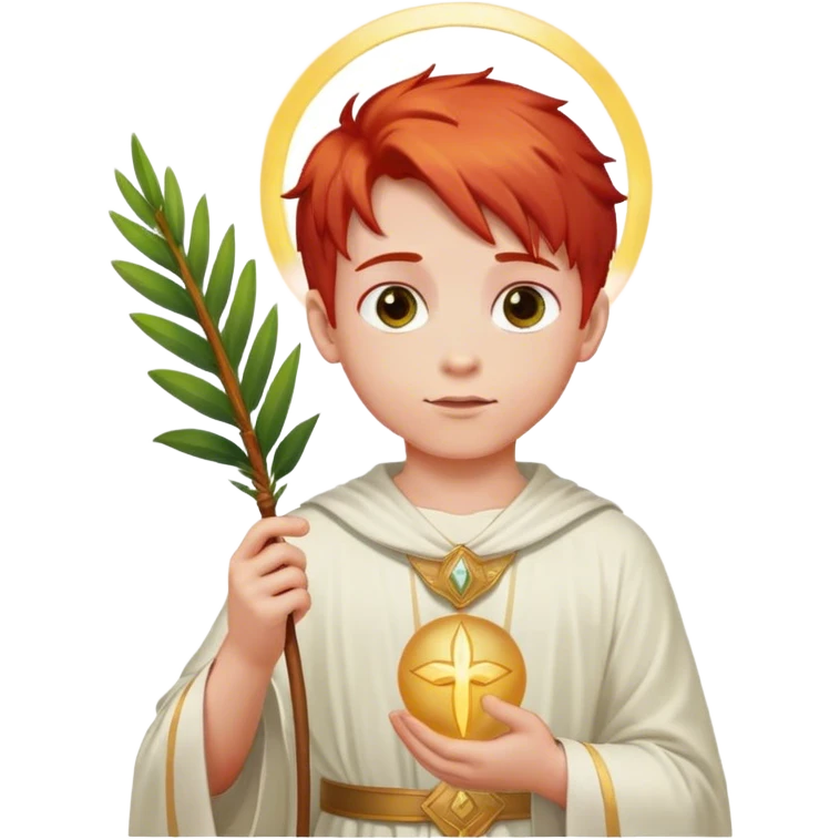 holy boy with red hair halo and holding palm branch emoji