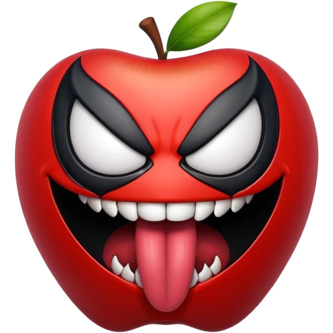 Venom symbiote apple style emoji, tongue sticking out, intense and energetic expression emoji