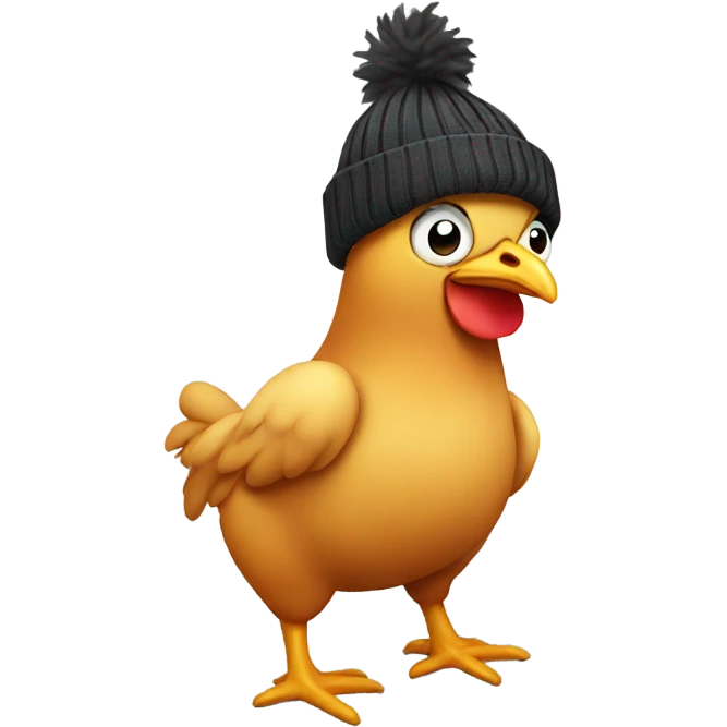 Chicken wearing underwear with a beanie emoji